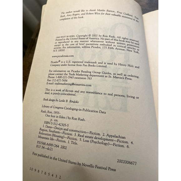 One Foot in Eden, a Novel by Rash, Ron VERY GOOD - Picture 3 of 3